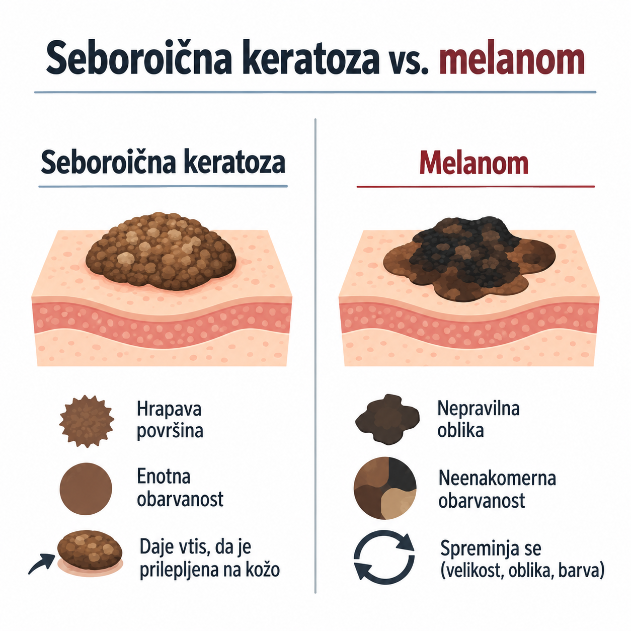 Seboroična keratoza in melanom – primerjava značilnosti kožnih sprememb